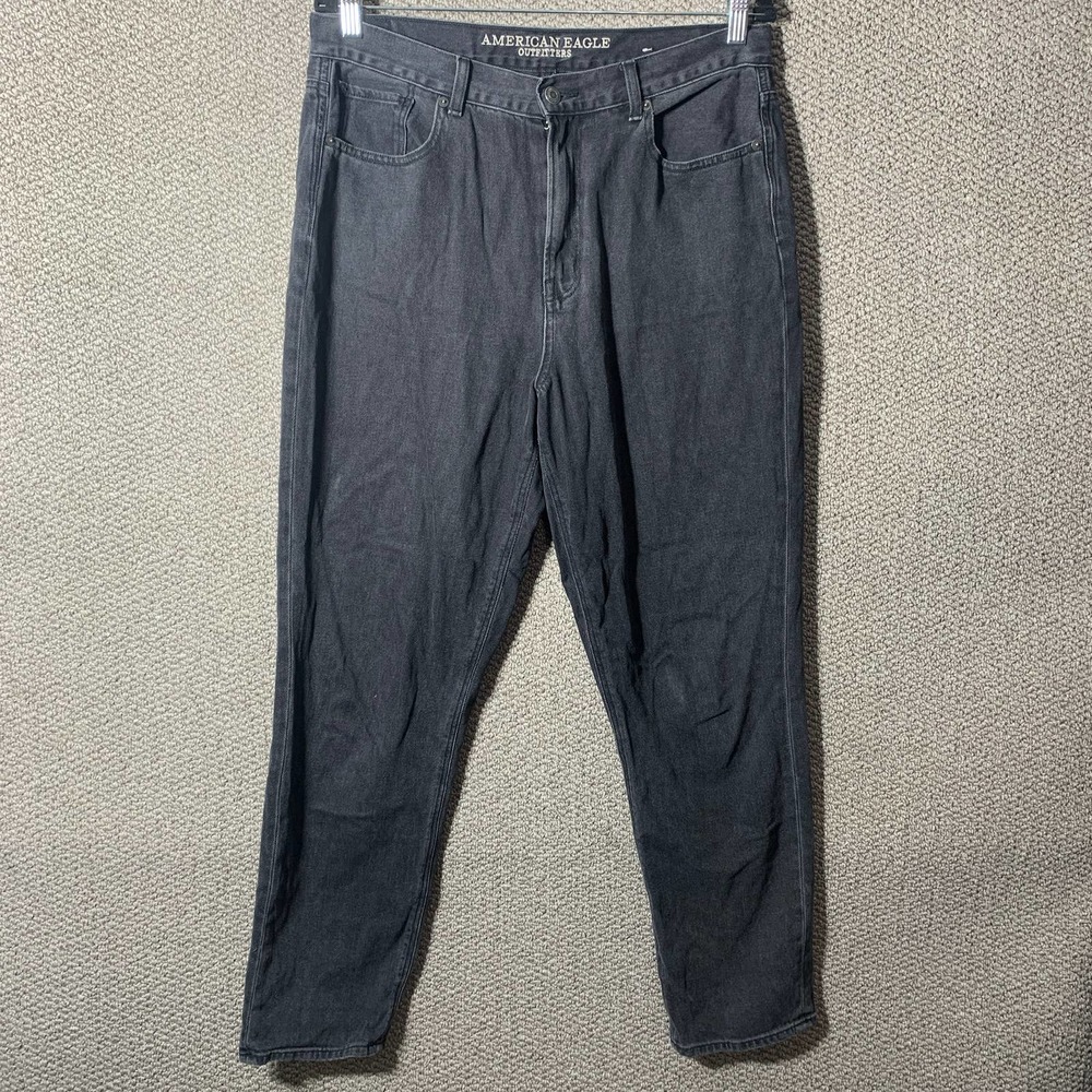 American Eagle Mom‎ Jeans Womens Size 14 Long Black Denim High Rise Pockets